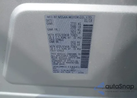 2018 Infiniti Qx60 z USA, uszkodzony, nr VIN 5N1DL0MM4JC518601